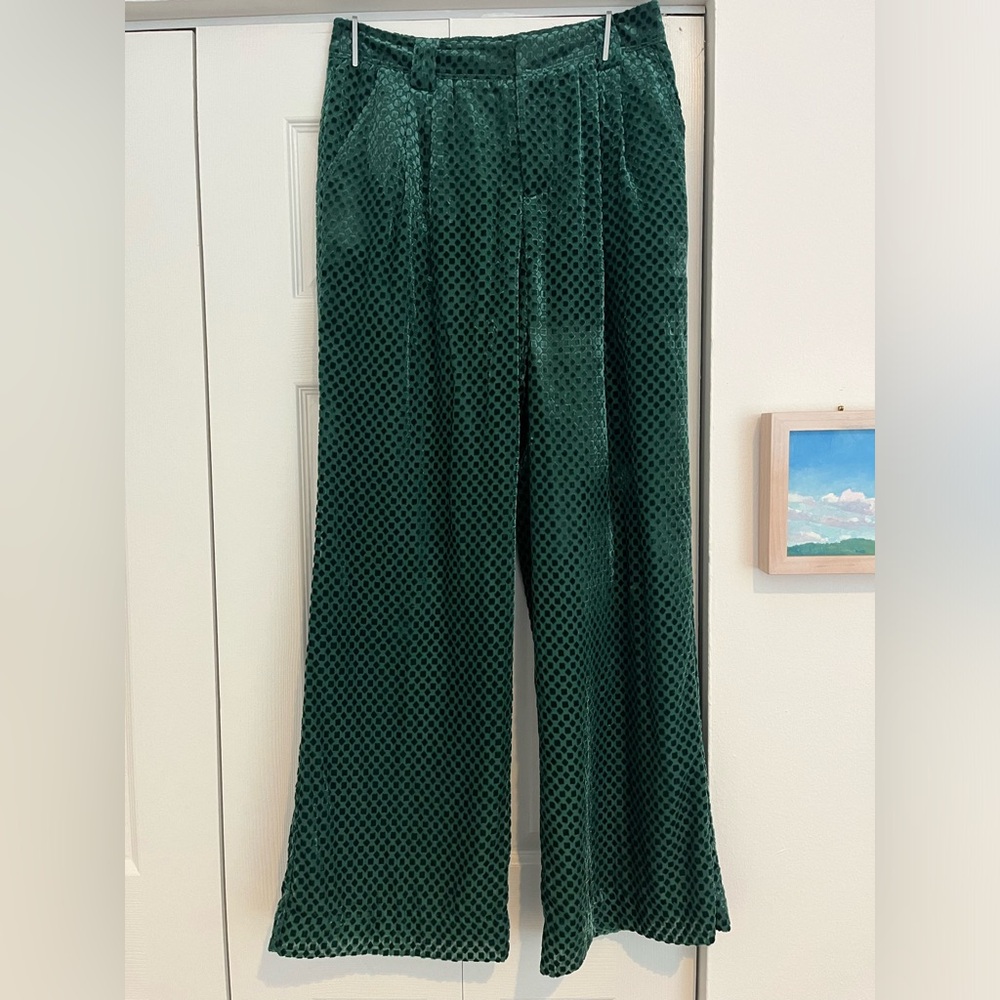 Maeve velvet emerald green velvet pants
